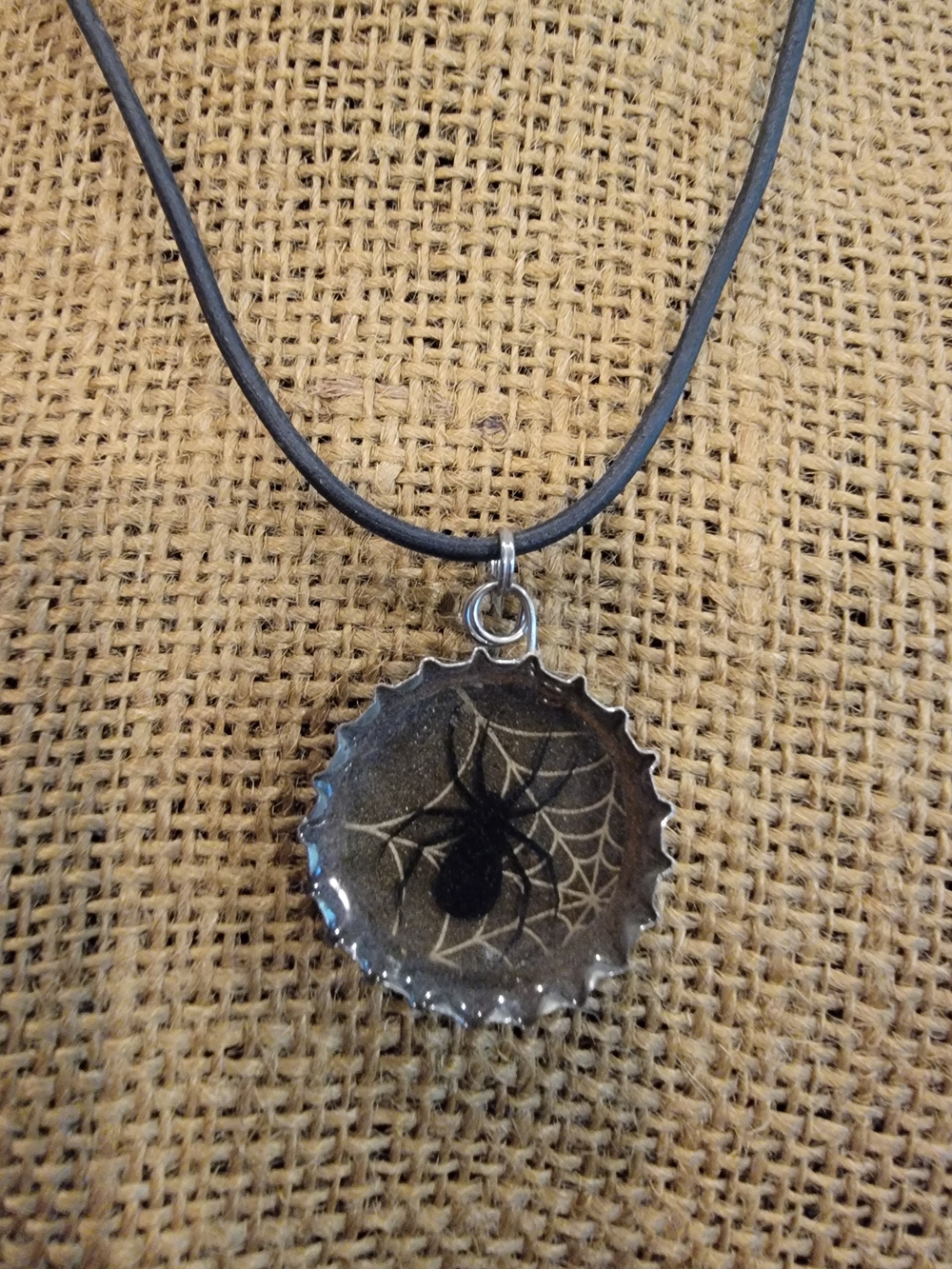 Halloween Black Spider Web Bottle Cap Pendant Necklace